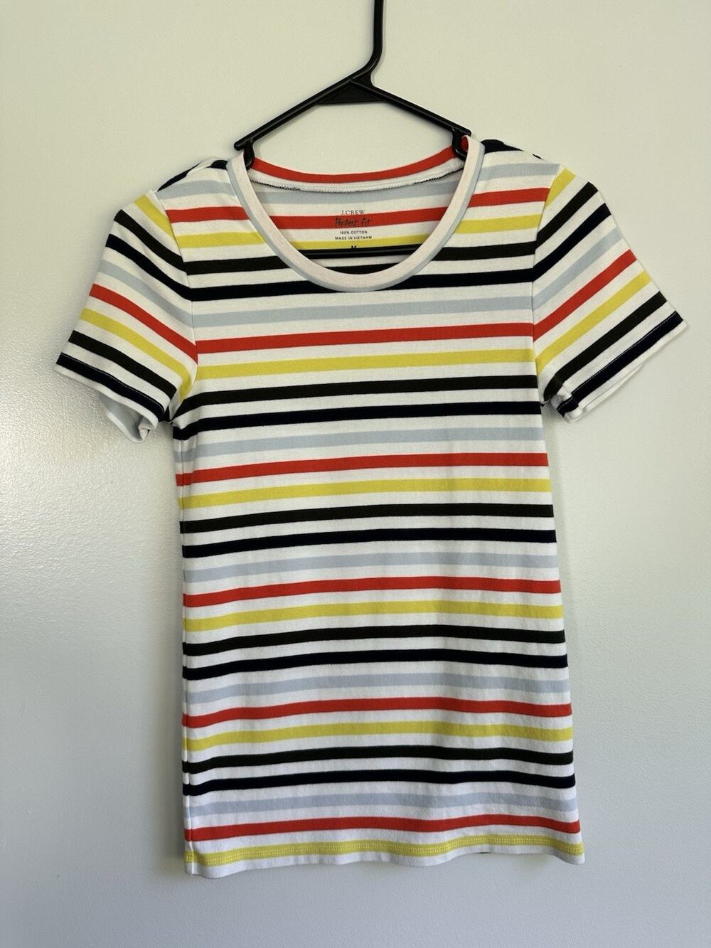 J. Crew Size Medium Perfect Fit Striped Tee Shirt Colorful Fitted Cotton